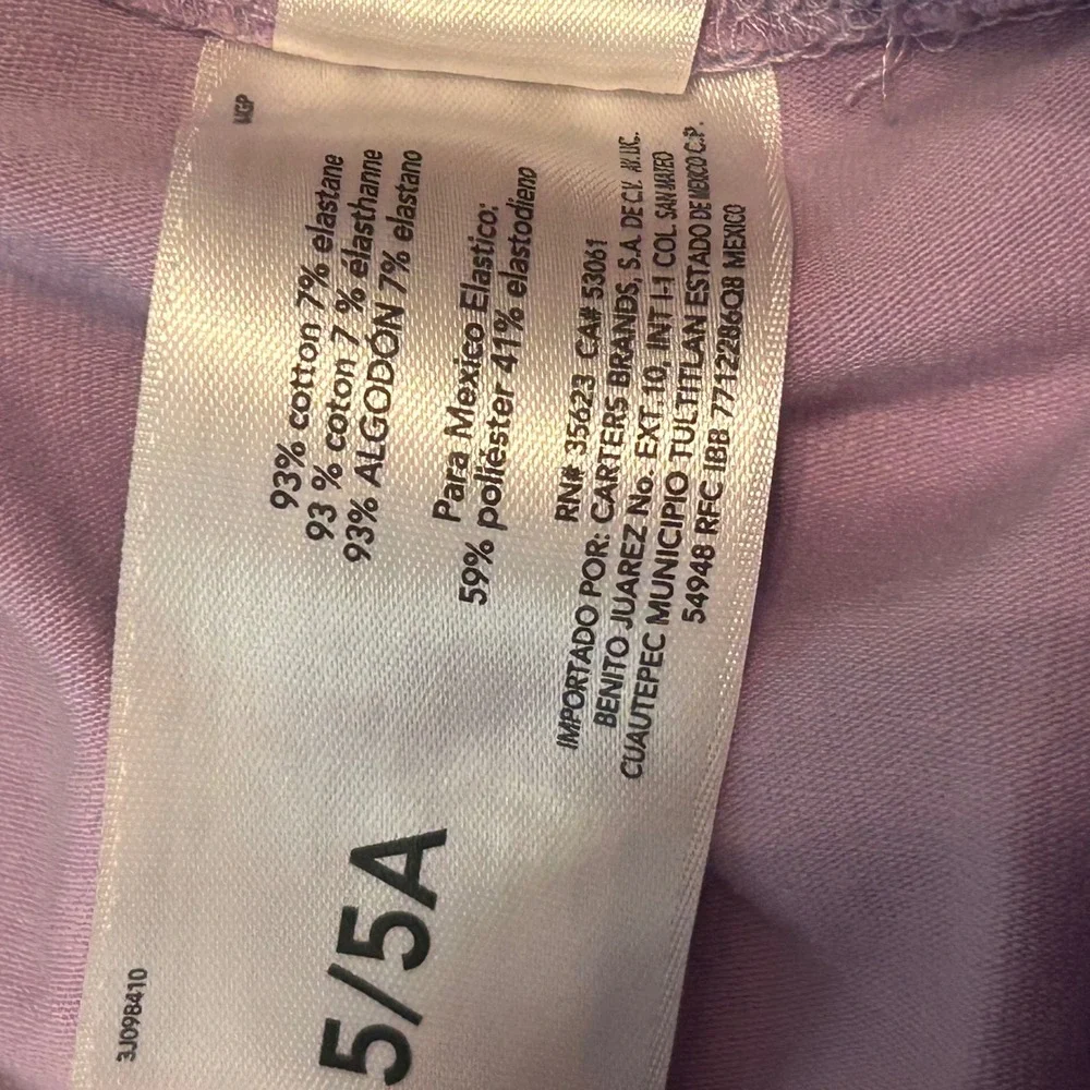 Carters Lilac‎ Purple Leggings Girl's Size 5/5A Cutout Ribbon Detail Cute